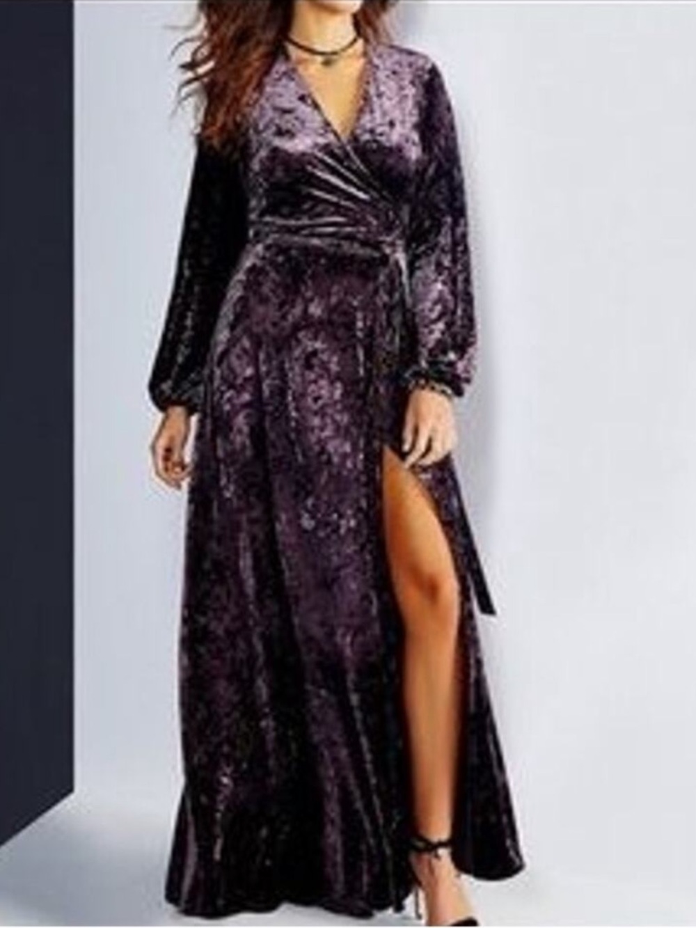 Gianni Bini Velvet Wrap Maxi Dress in Deep Plum - Women